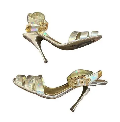 Dolce & Gabbana Iridescent Silver Ankle Strap Sandal Heels size 40
