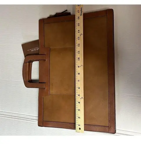 Michael Scott Leather Portfolio Case Two Toned Brown Top Zipper