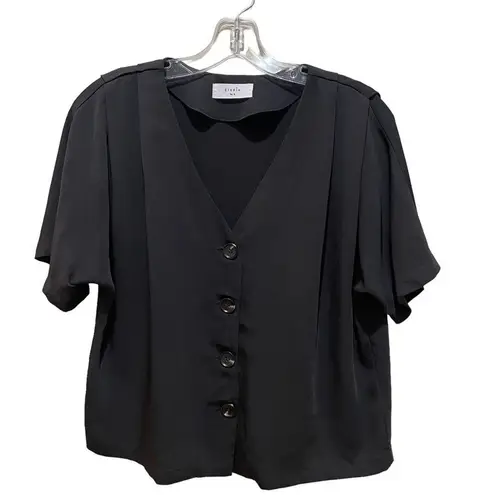 Elodie V-Neck Button Front Short Sleeve Blouse Black Size Small
