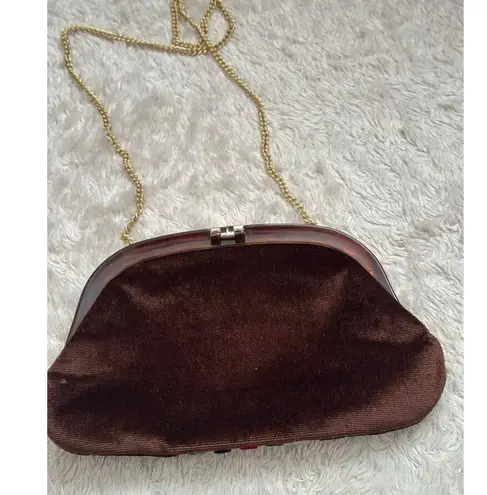 Vintage 70s Made Italy Tortoiseshell Velvet Crossbody Purse Bag Brown Designer