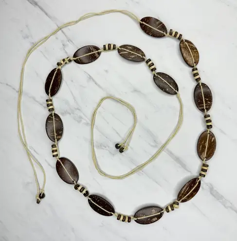 Coconut Shell Beaded Tie Belt Boho Natural Brown Medium (M) ✨