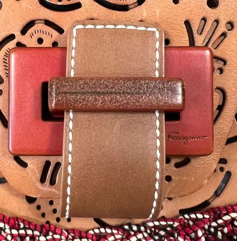 Salvatore Ferragamo Laser-Cut Leather and Crochet Bag in Original Wine