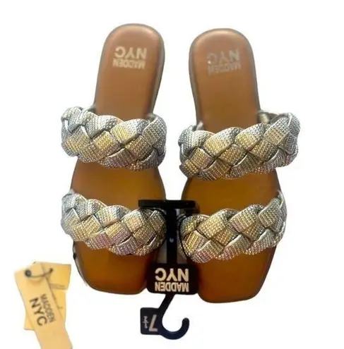 MADDEN NYC Two Band Braid Silver Rhinestone Comfort Foam Insole Sandals Size 7.5