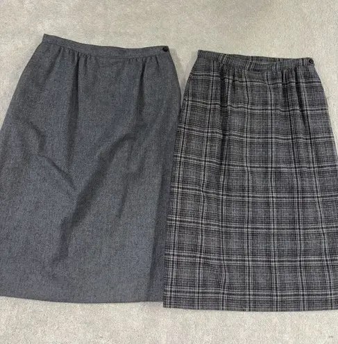 Pendleton Vintage Midi Skirt Straight Virgin Wool Gray Plaid 14 USA Lot Of 2