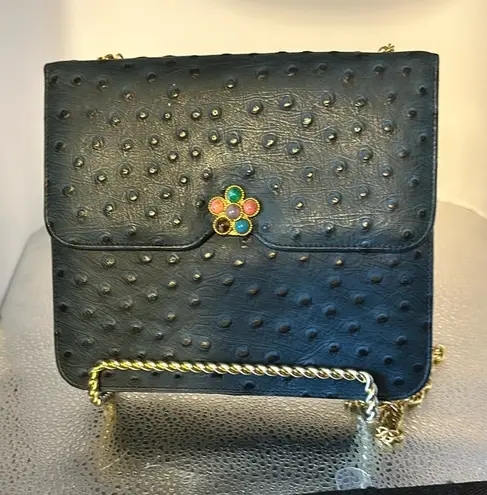 LOU – RAN ostrich print navy blue shoulder bag. New without tags. Beautiful bag.