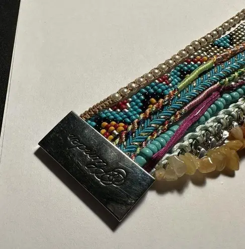 Plunder Fiona Bracelet Retired Multi Colored Beads Tassels Magnetic 7 3/4 Inch