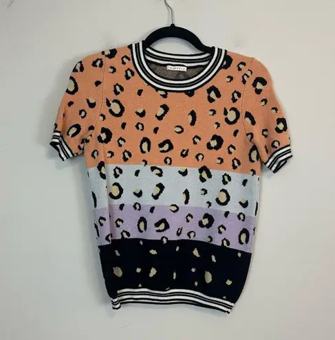 Baevely | Multicolor Color Block Leopard Print Short Sleeve Sweater Orange