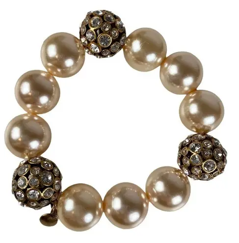 J.Crew  Stretch Bracelet Chunky Simulated Pearl and Rhinestone