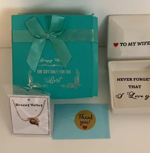 Breezy Valley To My Wife Ceramic Box & I Love You Heart Necklace In Gift Box NWT