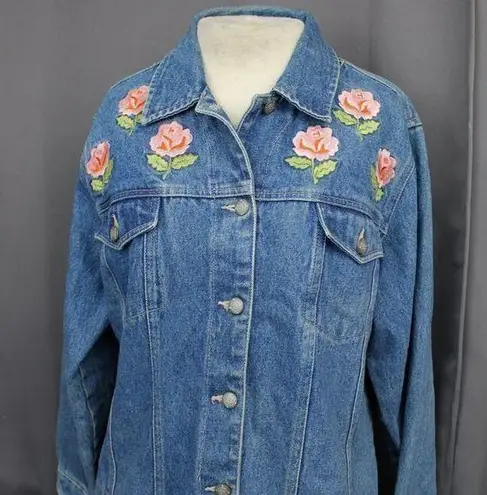 Bill Blass Vintage Embroidered Denim Jean Jacket Large Petite