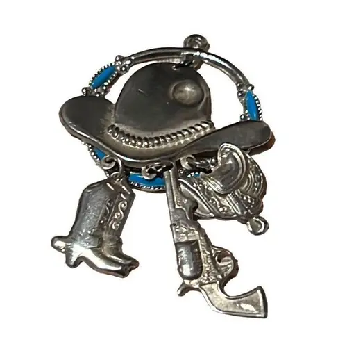 Vintage Pididdly Cowboy Western Texicana Charm Necklace Brooch Earrings Set Gold