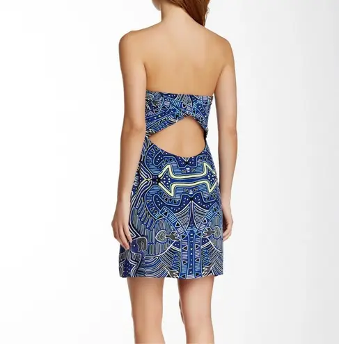 Mara Hoffman Mola Dress 6 Mini Strapless Abstract Cutout Blue Going Out Party