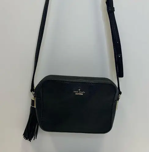 Kate Spade  New York Black Pebbled Leather Crossbody Bag with Tassel