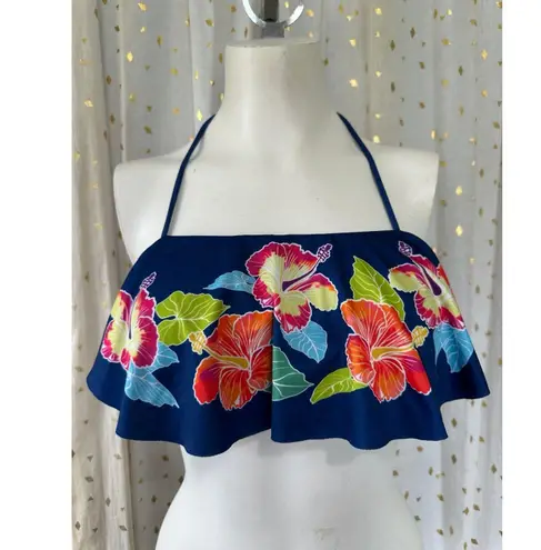 NWT Loco Boutique Hawaii Hawaiian Hibiscus Long Flounce Bandeau Bikini Top S