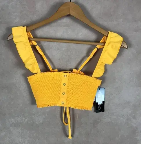 California Waves Yellow Smocked Ruffle Bikini Top NWT SMALL