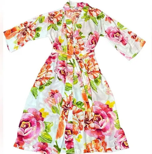 Natori Women’s Classic Colorful Floral Printed Tie Robe Size Medium