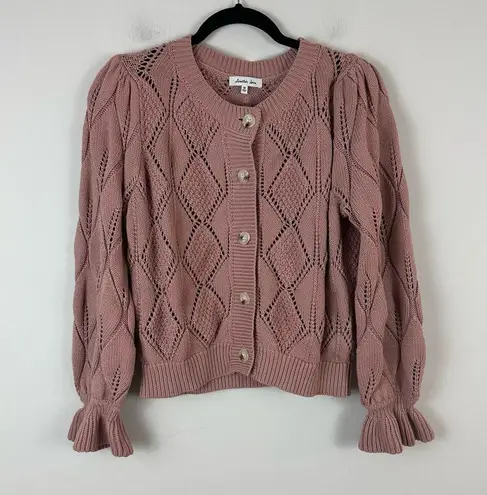 Another Love | Shawn Ruffle Cuff Patterned Knit Cardigan Size Medium Rose Mauve Pink