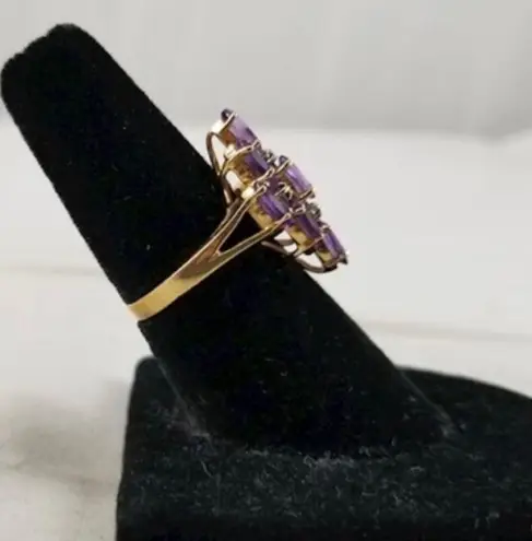 Amethyst 10K Gold & Diamond Cluster Cocktail Ring