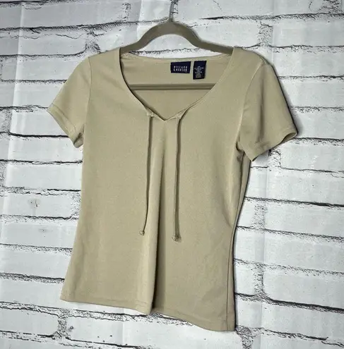 Hillard & Hanson Cream Fitted Tie Front T-Shirt V-Neck Drawstring Neckline SZ XS