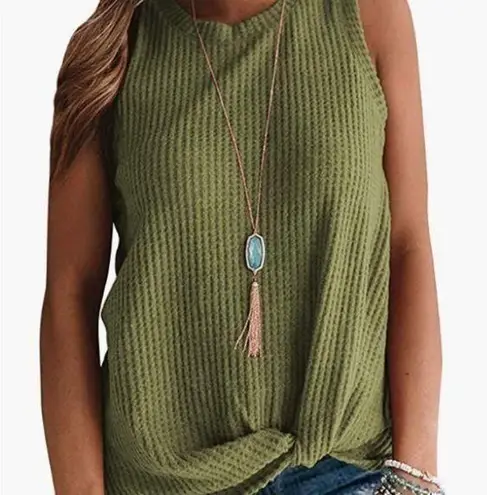 Miholl Waffle Knit Olive Army Green Sleeveless Tank Top Blouse Size XXL