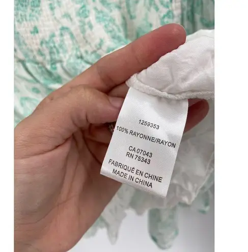 House of Harlow 1960 White GREEN Paisley Print Smocked Long Sleeve Mini Dress M