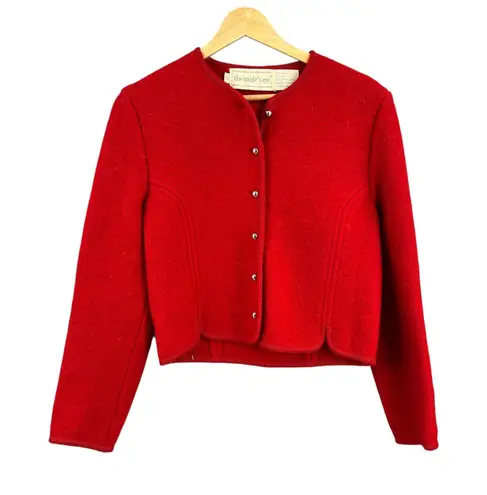 The Eagle's Eye Red 100% Wool Cropped Button Front Jacket Size 10 Vintage