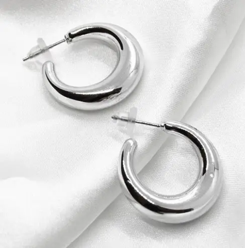 Metallic Silver Hoop Earrings