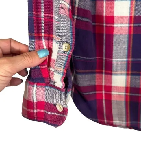 Roots Red Multicolor Plaid Cotton Long Sleeve Button Down Shirt Women Sz XS