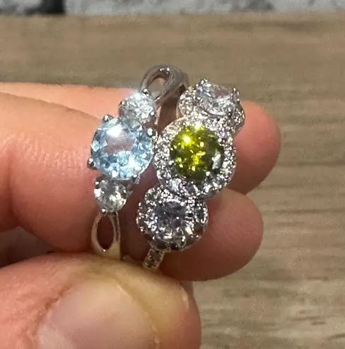 EUC Ring Set Yellow & Blue Stone 925 Sterling Silver Size 7 & 8