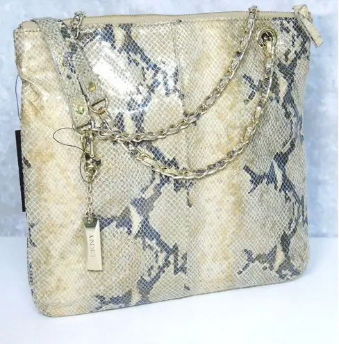 DKNY NEW  Gold Python Snakeskin LEATHER HANDBAG Shoulder Crossbody Chain Purse