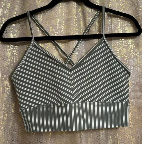 Glyder Premier Sports Bra Moss Green & Oatmilk Stripe XL NWOT