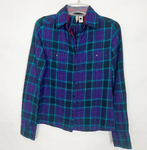 Element Plaid Blue & Purple Women's Flannel Button Down Shirt Size Small