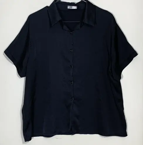 Ekouaer Women’s Sleep Shirt Pajama Top Black Button Up Short Sleeve Size XL