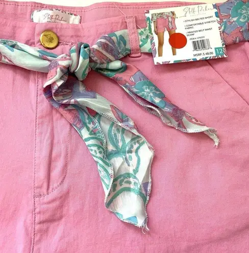 Stella Parker Women's Stylish Belted Short w/ Printed Waist Scarf Pink Size 12