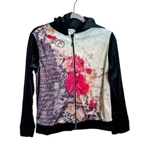 Coldwater Creek floral velvet zip up hoodie Size XS
