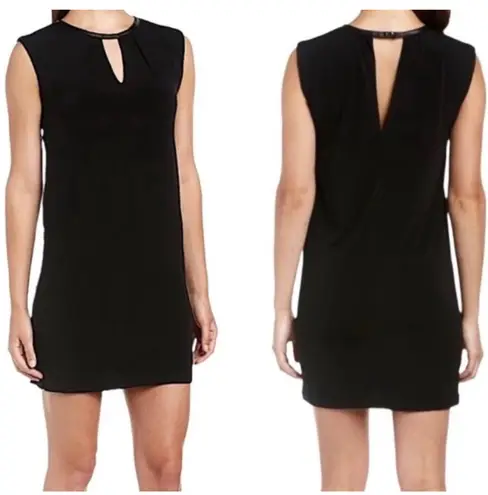 FATE. Black Faux Leather Trim Cut Out Keyhole Mini Dress Large Cocktail Party Sexy
