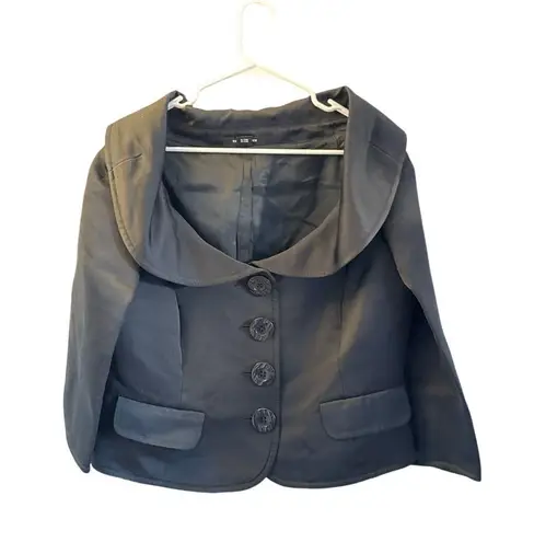 Ellen Tracy Women’s Black Cropped Jacket Size 16 – Button Front, Shawl Collar