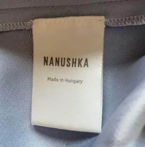Nanushka Siwa Dress Wrap Long Sleeve Satin Light Blue Size Medium