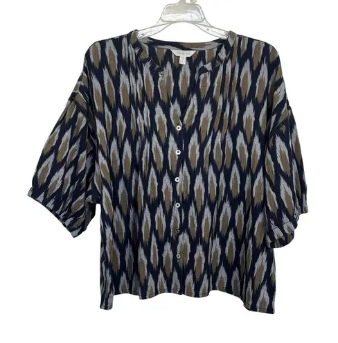 Garnet Hill Uma Ikat Button Front Top Size Large Geometric Lagenlook Boxy FIt
