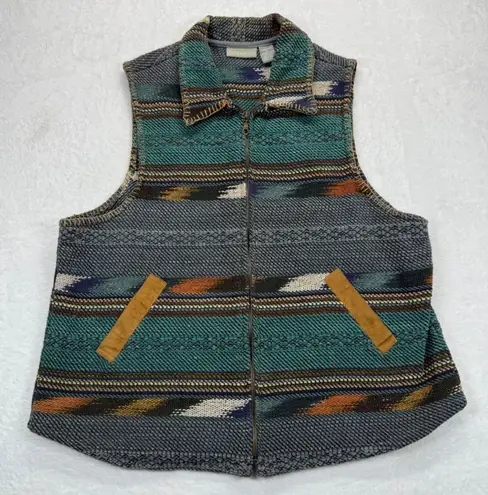 Ivy Aztec Vest Sleeveless Southwestern Pockets Full Zip Cotton Blend XL Green