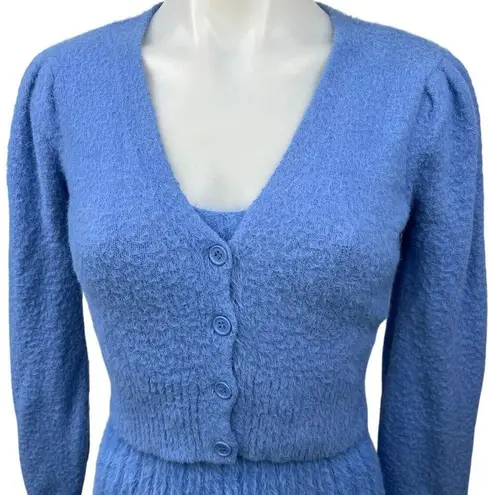 NEW Freshman 1996 Blue Knit Fuzzy Cardigan Sweater Mini Tank Dress Set Size XS