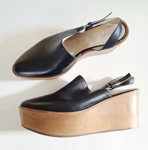 Matisse Black Leather Slingback Wooden Platform Mules Size 8 Boho Luxury