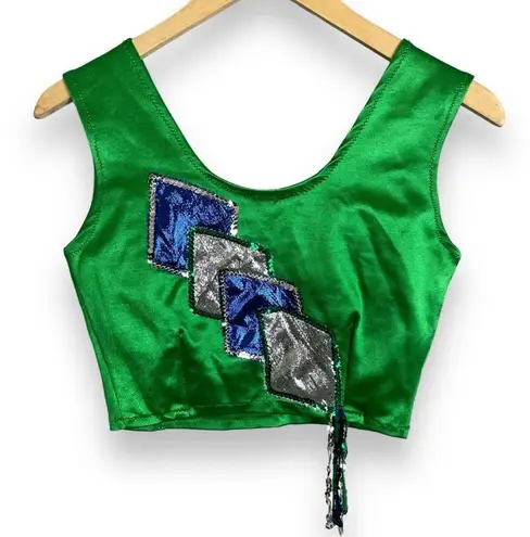 Cheerleader Top Halloween Costume Handmade Cropped Green Kites Shirt Sleeveless