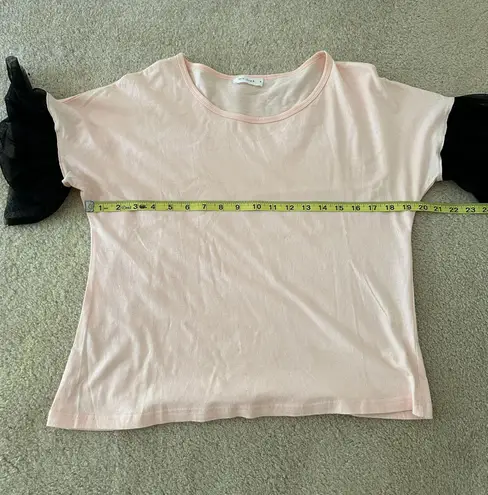 My stat New My Star Woman’s Light Orange Top 100% Cotton With Black Mesh Sleeves, Sz S