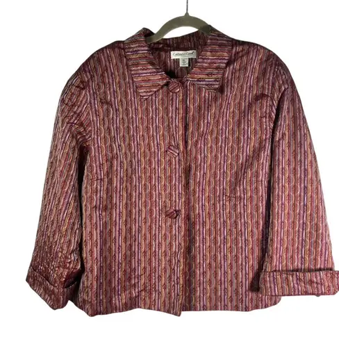 Coldwater Creek XL Silk Blend Jacket Vertical Striped Purple Orange Red