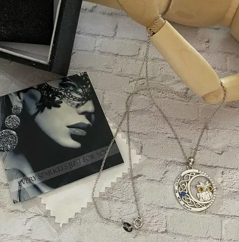 Sterling Silver Celtic Moon “Always in My Heart” Owl CZ Necklace