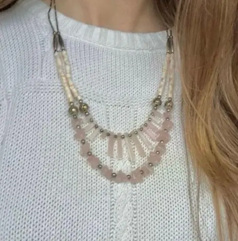 American Vintage Vintage “Xiomara” Rose Quartz Crystal Double Strand Necklace Bohemian Pink 