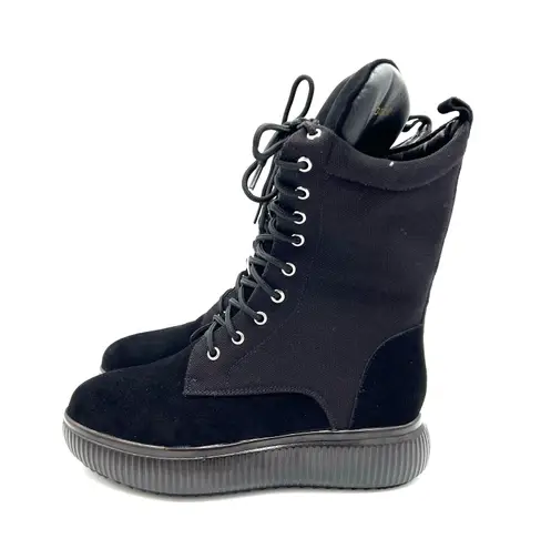 Genuine Leather Suede Fur Boots Ankle Booties Zipper Booties Slipon Boots Combat Boots Black Size 6