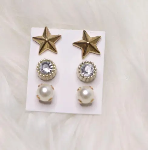 NWOT 3 Gold Color Studs Earrings