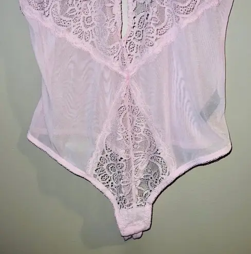 Rachel Roy RACHEL Lace High Cut Teddy Bodysuit Powder Pink Padded Cups Medium